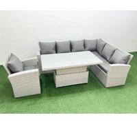 Fimous 7 Seat Rattan Garden Furniture Corner Sofa Set Adjustable Lifting Dining Or Coffee Table Set With Armchair Light Grey
