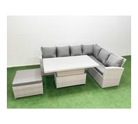7 Seat Rattan Garden Furniture Corner Sofa Set with Armchair Big Stool Fimous Light Grey One Size