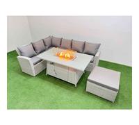 7 Seat Rattan Garden Furniture Corner Sofa Set with Big Footstool Fimous Light Grey One Size