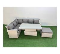 7 Seat Garden Furniture Corner Sofa with Armchair Big Footstool Fimous Light Grey One Size