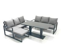 Fimous 7 Seater Aluminium Outdoor Garden Furniture Set with Adjustable Rising Lifting Dining Table Big Footstool Dark Grey