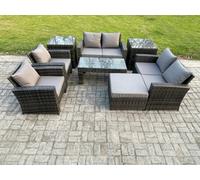 Fimous 7-Seater Dark Grey Mixed Rattan Garden Sofa Set - High Back Patio Furniture with Coffee Table & Armchairs