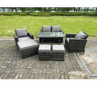 Fimous 7 Seater Dark Grey Mixed High Back Rattan Sofa Set Dining Table Garden Furniture Outdoor