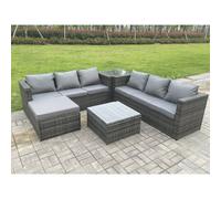 Fimous 7 Seater Dark Mixed Grey Rattan Corner Sofa Outdoor Garden Furniture Sofa Set With 2 Coffee Table Footstool