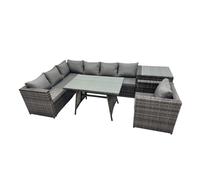 Fimous 7-Seater Outdoor Pe Rattan Sofa Set With Dining Table Patio Garden Furniture Sets With Chair Side Table Dark Grey Mixed