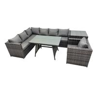 Fimous 7-seater Dining Table Patio Garden Furniture Set with Chair Side Table