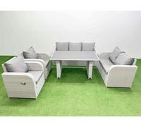 Fimous 7 Seater Garden Furniture Set PE Rattan Garden Sofa Set with Rectangular Dining Table Light Grey