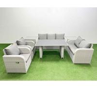 Fimous 7 Seater Garden Furniture Set Pe Ratten Garden Sofa Set With Rectangular Dining Table 2 Side Tables Light Grey