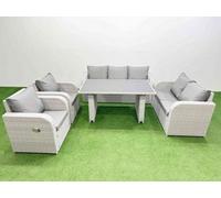 Fimous 7 Seater Garden Furniture Set Pe Ratten Garden Sofa Set With Rectangular Dining Table Light Grey