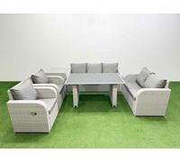 Fimous 7 Seater Garden Furniture Set Pe Ratten Garden Sofa Set With Rectangular Dining Table Side Table Light Grey