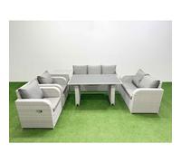 Fimous 7 Seater Garden Furniture Set PE Ratten Garden Sofa Set with Rectangular Dining Table Side Table Light Grey