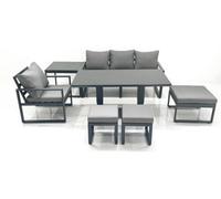 Fimous 7 Seater Garden Sofa Set Aluminium Furniture Rising Dining Tabe Set With Chair 3 Footstool Side Table Dark Grey