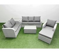 Fimous Patio PE Wicker 7 Seater Outdoor Rattan Furniture Sofa Sets w/ Rectangular Coffee Table Reclining Chair Loveseat Sofa 3 Seater Sofa Big Fimous Light Grey