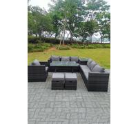 Fimous 7 Seater Grey Rattan Corner Sofa Set 2 Table Armchair Footstool Garden Furniture Outdoor in Dark Grey Fimous Dark Grey