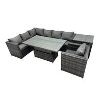 FIMOUS Corner Sofa Set - 7-Seater, Adjustable Rising Table & Side Table, Garden Furniture Dark Grey