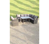 Fimous 7 Seater High Back Rattan Garden Furniture Set Corner Sofa With Oblong Dining Table And Chair Set Dark Grey