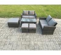 Fimous 7 Seater High Back Rattan Garden Furniture Sofa Sets with Rectangular Coffee Table 3 Footstools Loveseat Sofa Dark Grey Mixed
