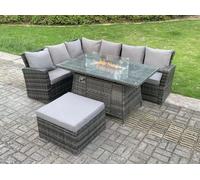 Fimous 7 Seater High Back Rattan Gas Fire Pit Corner Sofa Dining Set Garden Furniture Heater Dining Table Left Side in Dark Grey Fimous Dark Grey