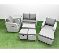 Fimous PE Wicker Rattan Garden Furniture Set Sofa Set Reclining Adjustable Chair Rectangular Coffee Table 7 Seater 3 Stools Side Table