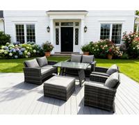 Fimous 7 Seater Outdoor Dark Grey Mixed High Back Rattan Sofa Dining Table Set Garden Furniture Love Sofa Arm Chair