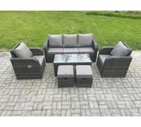 Fimous 7 Seater Outdoor Garden Furniture Sets Wicker Rattan Furniture Sofa Sets with Rectangular Coffee Table Reclining Chair 3 Seater Sofa