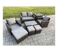 7 Seater Outdoor Lounge Sofa Set Wicker PE Rattan Garden Furniture Set with Rectangular Coffee Table Double Seat Sofa Fimous Dark Grey One Size