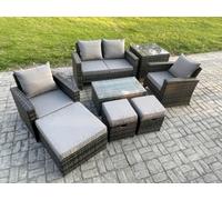 Fimous 7 Seater Outdoor Lounge Sofa Set Wicker Pe Rattan Garden Furniture Set With Rectangular Coffee Table Double Seat Sofa