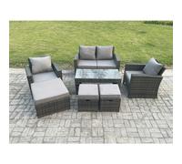 Fimous 7 Seater Outdoor Rattan Garden Furniture Set Patio Lounge Sofa Set with Coffee Table 3 Footstools Dark Grey Mixed