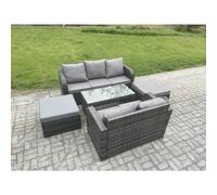 Fimous 7 Seater Outdoor Rattan Garden Furniture Set with Patio Lounge Sofa Set with Rectangular Coffee Table 2 Big Footstool