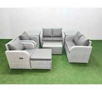 7 Seater Outdoor Reclining Chair Love Sofa Set Rattan Garden Furniture Set with Rectangular Coffee Table Footstool 2 Side Tables Light Grey Fimous Light Grey One Size