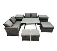 Fimous 7 Seater Outdoor Table Double Seat Sofa 3 Stools 2 Side Table Set in Dark Grey Fimous Dark Grey