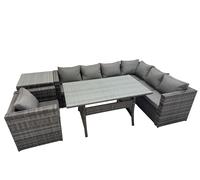 Fimous Rattan Garden Furniture Set Outdoor 7 Seater Patio Dining Corner Sofa Sets with Dining Table Chair Side Table Dark Grey Mixed Dark Grey