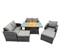 Fimous 7-seater Rattan Garden Furniture Dining Set with 2 Big Stools