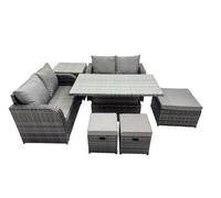 Fimous 7-seater Rattan Garden Furniture Dining Set with 3 Stool Side Table