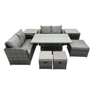 7-seater Rattan Garden Furniture Dining Set with 2 Side Table 3 Stools Fimous Dark Grey One Size