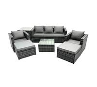 Fimous 7 Seater Patio Lounge Sofa Set with Side Table 2 Big Footstool in Dark Grey Fimous Dark Grey
