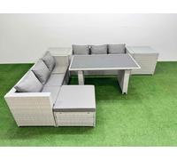 7-seater Patio Rectangular Table Sofa Set with 2 Side Tables Big Stool Fimous Light Grey One Size