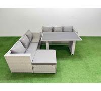 Fimous 7-seater Patio Rectangular Table Sofa Set with Big Stool Light Grey Fimous Light Grey