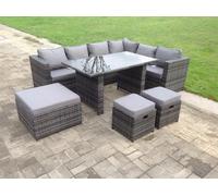 Fimous 7 Seater PE Rattan Corner Sofa Set Rectangular Dining Table Set With Seat And Back Cushion