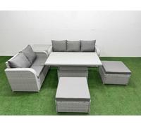 7 Seater PE Rattan Wicker Garden Furniture Patio Conservatory Sofa Set with Adjustable Lifting Dining or Coffee Table 3 Seater Sofa Love Sofa 2 Big Fo Fimous Light Grey One Size