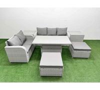 7 Seater PE Rattan Wicker Garden Furniture Patio Conservatory Sofa Set with Adjustable Lifting Dining or Coffee Table 3 Seater Sofa Love Sofa 2 Big Fo Fimous Light Grey One Size
