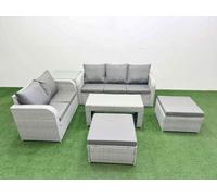 Fimous 7 Seater Pe Rattan Wicker Garden Furniture Conservatory Sofa Set Oblong Coffee Table 2 Big Footstool Side Table