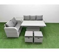 7 Seater PE Rattan Wicker Garden Furniture Patio Conservatory Sofa Set with Adjustable Lifting Dining or Coffee Table 3 Seater Sofa Love Sofa 2 Stools Fimous Light Grey One Size