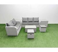 Fimous 7-Seater PE Rattan Wicker Garden Sofa Set - Dark Grey Mixed Patio Conservatory Furniture with Rectangular Coffee Table & 2 Stools