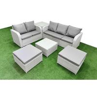 7 Seater PE Rattan Wicker Garden Furniture Patio Conservatory Sofa Set with Square Coffee Table 3 Seater Sofa Love Sofa 2 Big Footstool Side Table Fimous Light Grey One Size