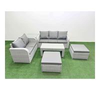 Fimous 7 Seater PE Rattan Wicker Garden Furniture Patio Conservatory Sofa Set with 3 Seater Sofa Love Sofa 2 Big Footstool Side Table