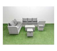 Fimous 7-Seater PE Rattan Wicker Garden Sofa Set - Dark Grey Mixed Patio Conservatory Furniture with Rectangular Coffee Table & 2 Stools