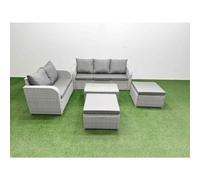 Fimous 7 Seater PE Rattan Wicker Garden Furniture Patio Conservatory Sofa Set with Rectangular Coffee Table 3 Seater Sofa Love Sofa 2 Big Footstool