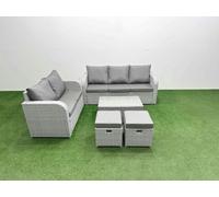 Fimous 7 Seater PE Rattan Wicker Garden Furniture Patio Conservatory Sofa Set with Rectangular Coffee Table 3 Seater Sofa Love Sofa 2 Stools