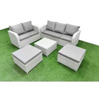 Fimous 7 Seater PE Rattan Wicker Garden Furniture Patio Conservatory Sofa Set with Square Coffee Table 3 Seater Sofa Love Sofa 2 Big Footstool